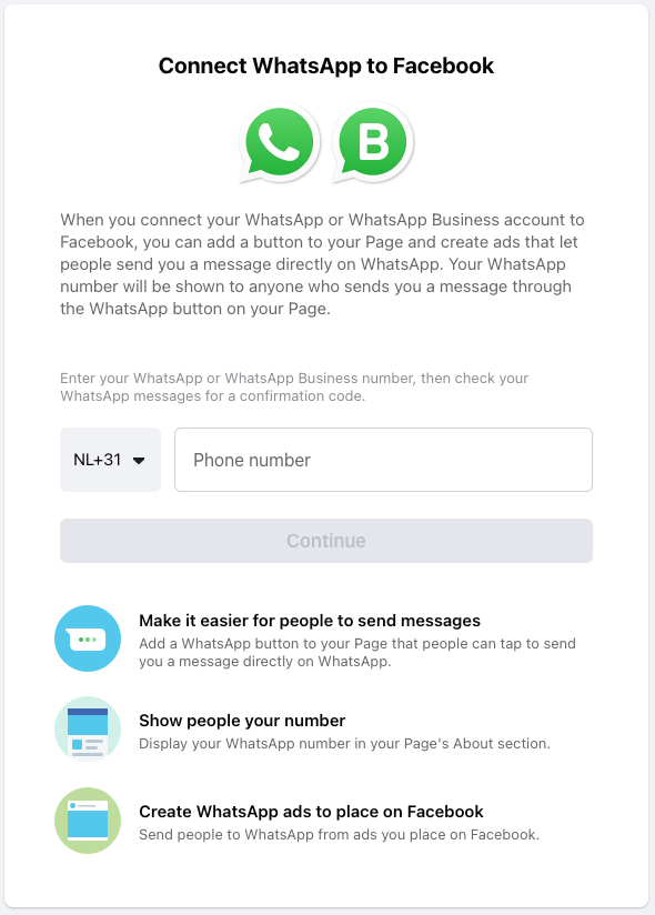 Connect WhatsApp to Facebook
