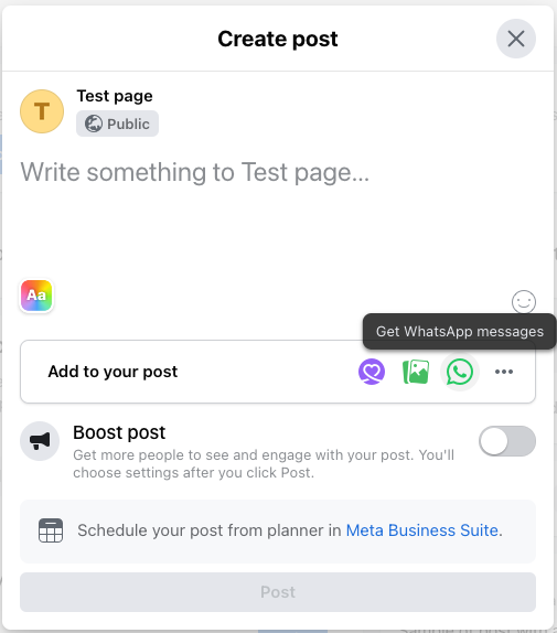 Create a Facebook post with a WhatsApp button