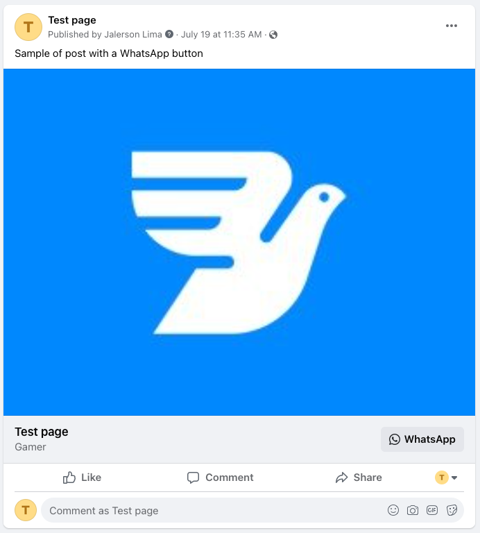 Facebook post with WhatsApp button